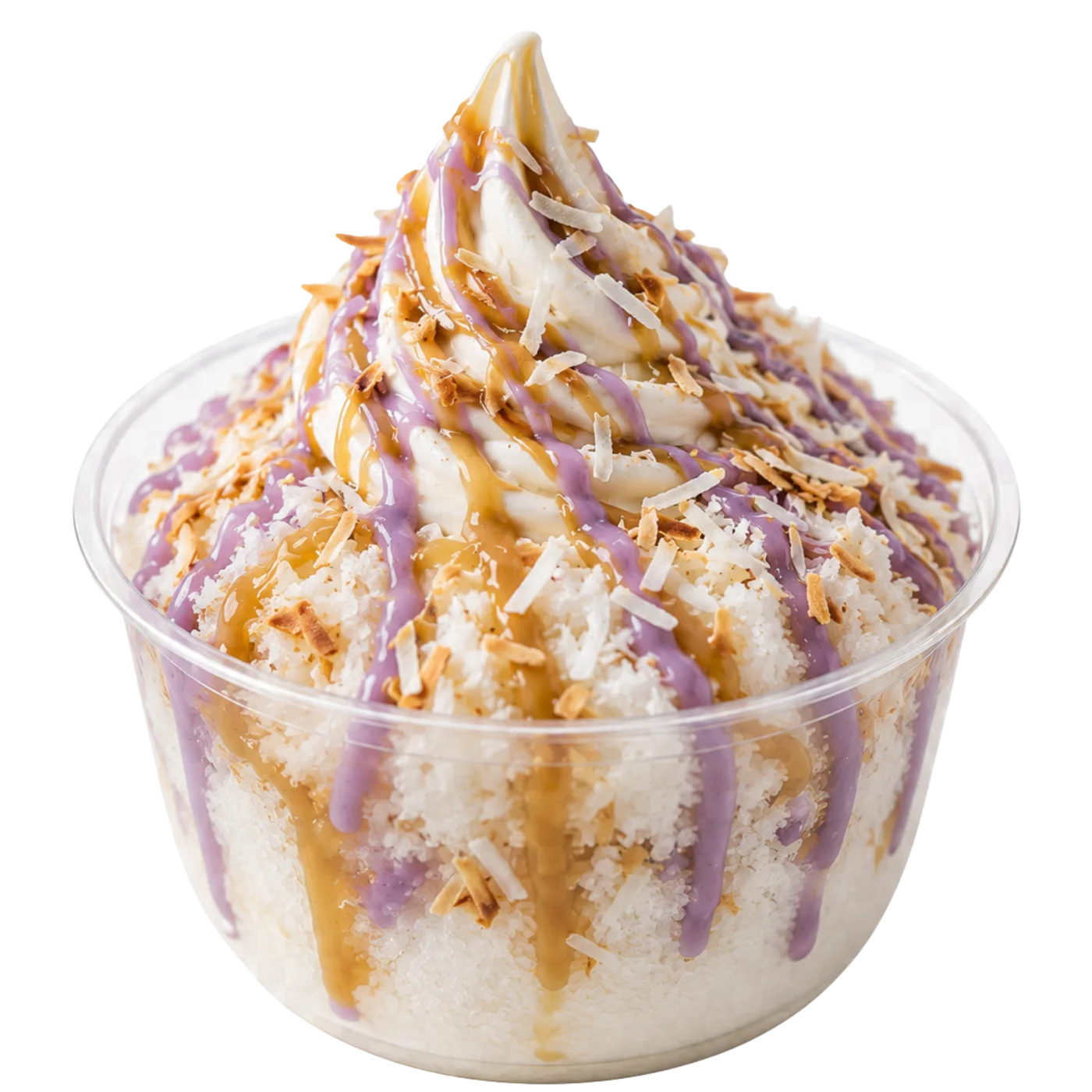 Amethyst Veil — frozen kefir on Greek snow with ube, saffron miso and coconut