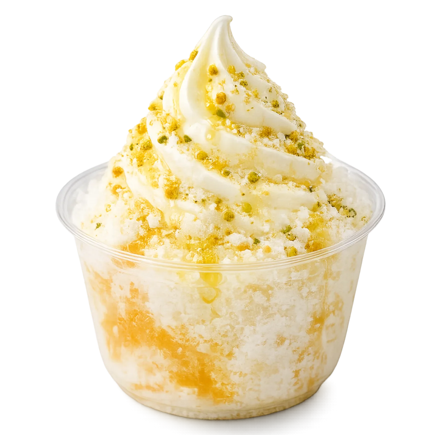 Golden Halo — frozen kefir on Greek snow with honey, olive oil, bee pollen and pistachio
