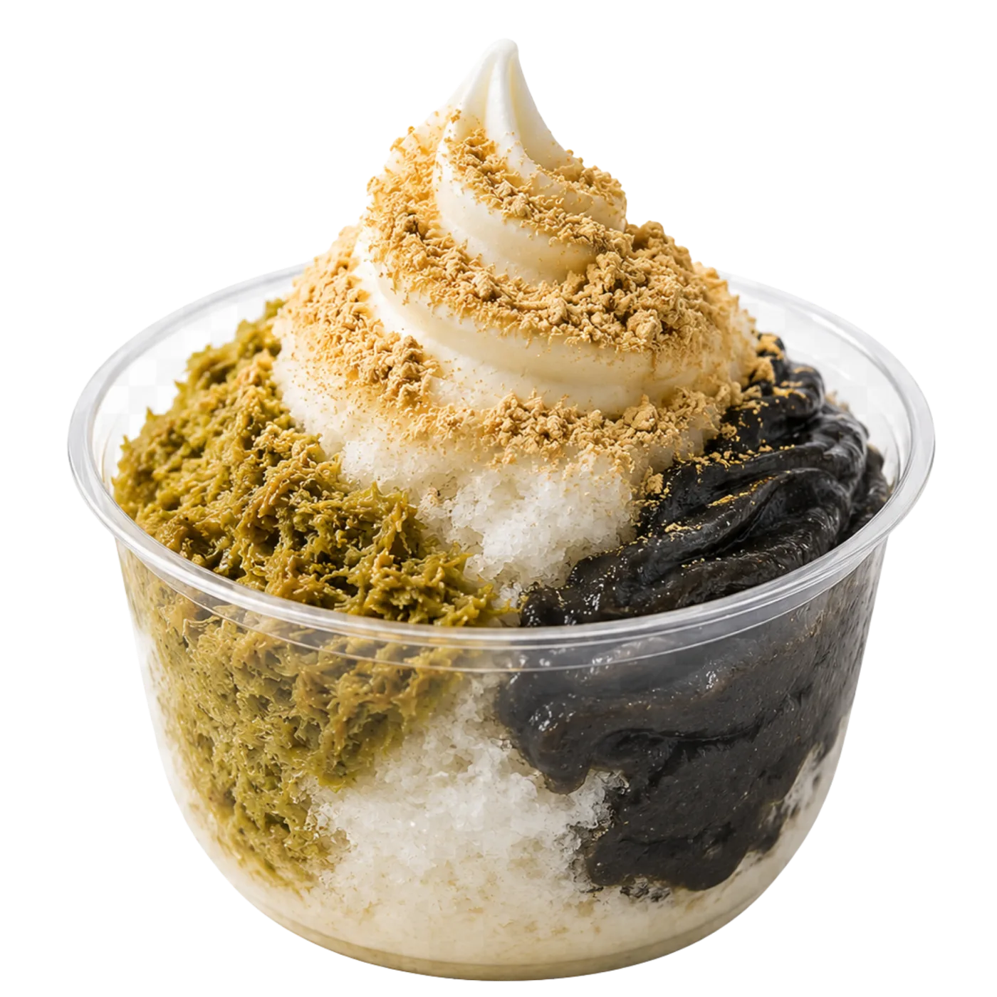Midnight Jewel — frozen kefir on Greek snow with black sesame, Dubai pistachio kadaifi and kinako