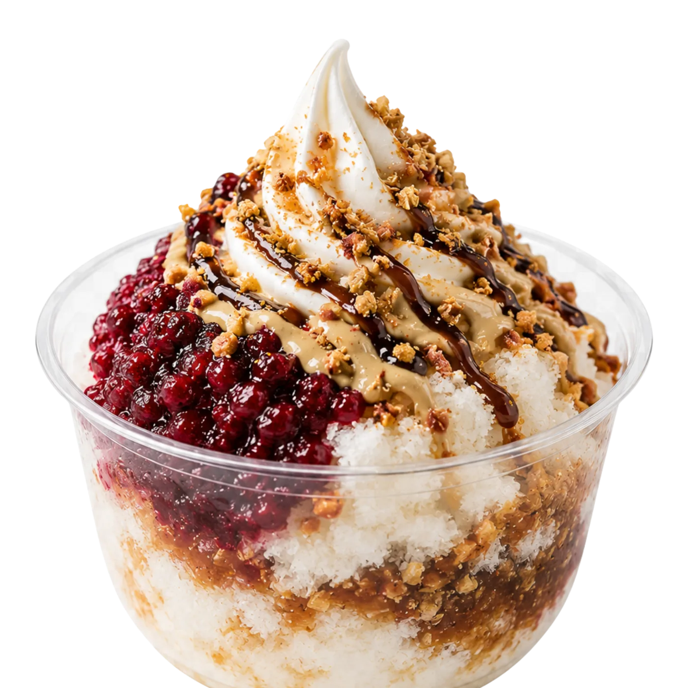 Ruby Dune — frozen kefir on Greek snow with tahini, pomegranate molasses and salted caramel crunch