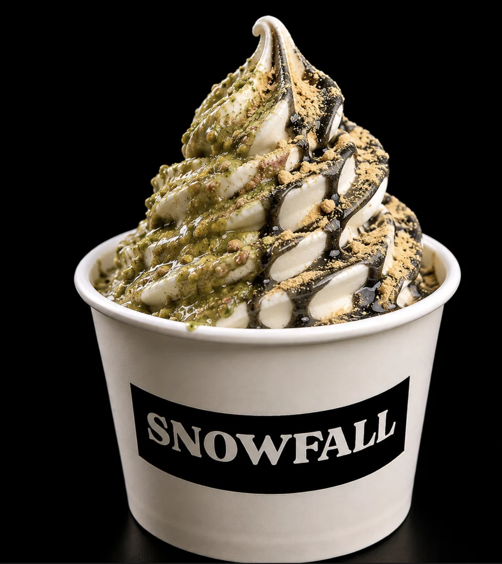 Silk Road — Greek froyo with crunchy pistachio cream, black sesame paste and kinako